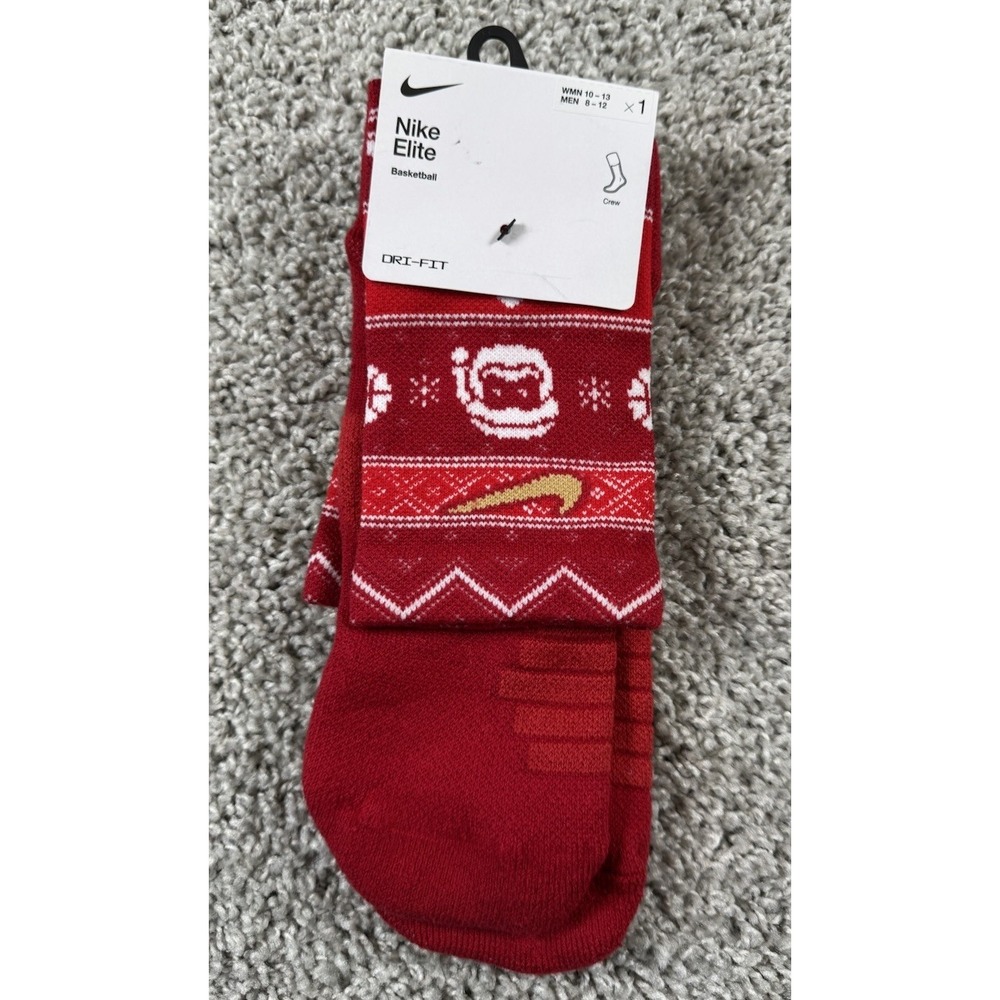 NEW Nike Elite‎ Basketball Dri Fit Ugly Christmas Crew Socks Red Men 8-12
